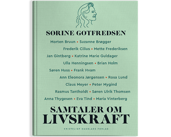Grøn forside af bogen Samtaler om livskraft af Sørine Gotfredsen