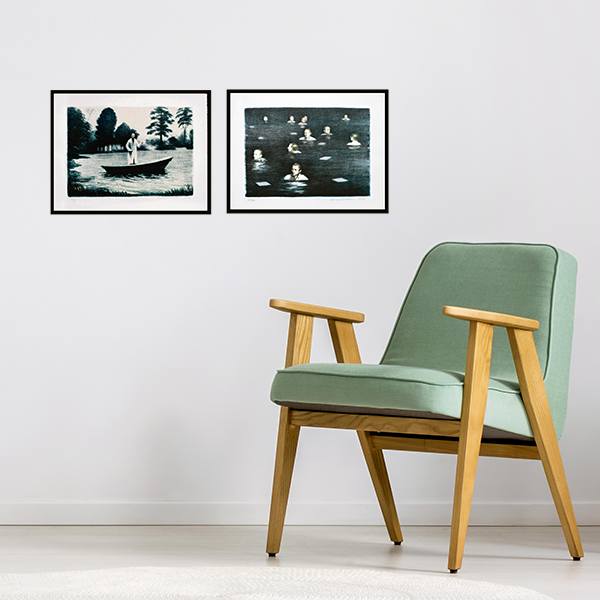 Peter Martensen litografiserie "The Lake" og "Night Scene"