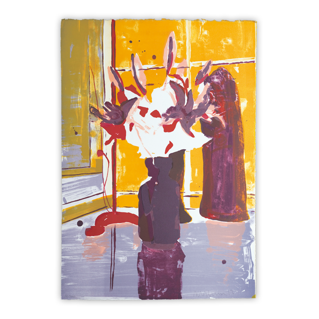 Erik A. Frandsen litografi "Blomster i vase. Nuance gul"