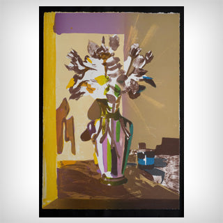 Litografi af Erik A. Frandsen. Blomster i vase. Nuance mørk