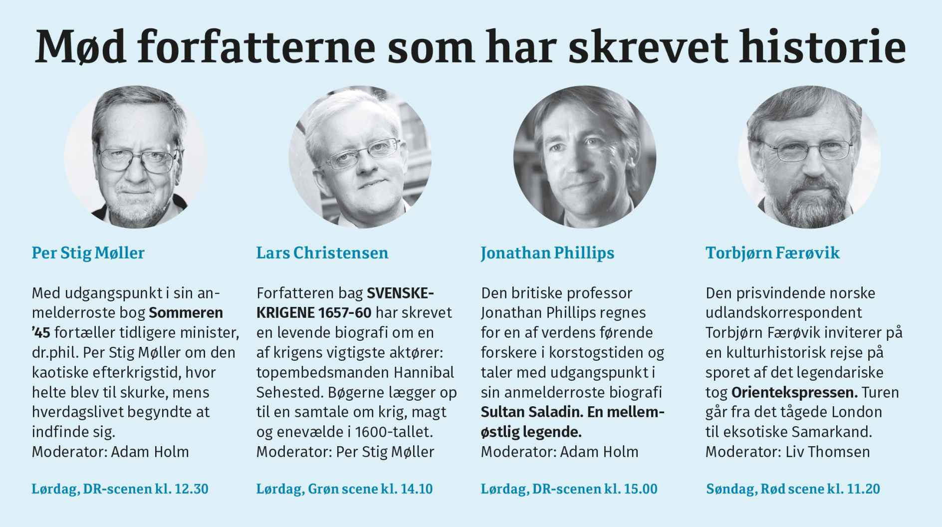 AFLYST: Mød Per Stig Møller, Lars Christensen, Jonathan Phillips og Torbjørn Færøvik på Historiske Dage 2020