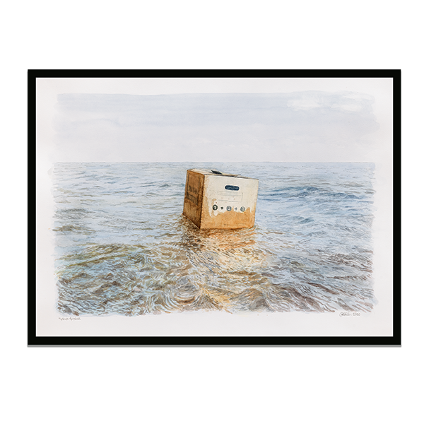 Peter Callesen kunsttryk "Flydende flyttekasse"